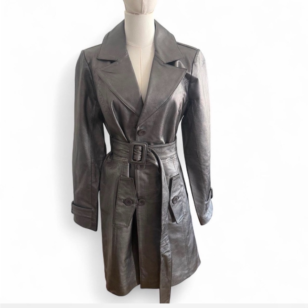 silver leather trench